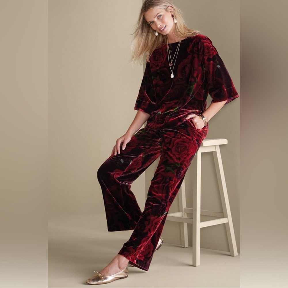 Soft Surroundings NWOT Aria Velvet Romantic 💝 Rose 🌹 Wide Leg Pants